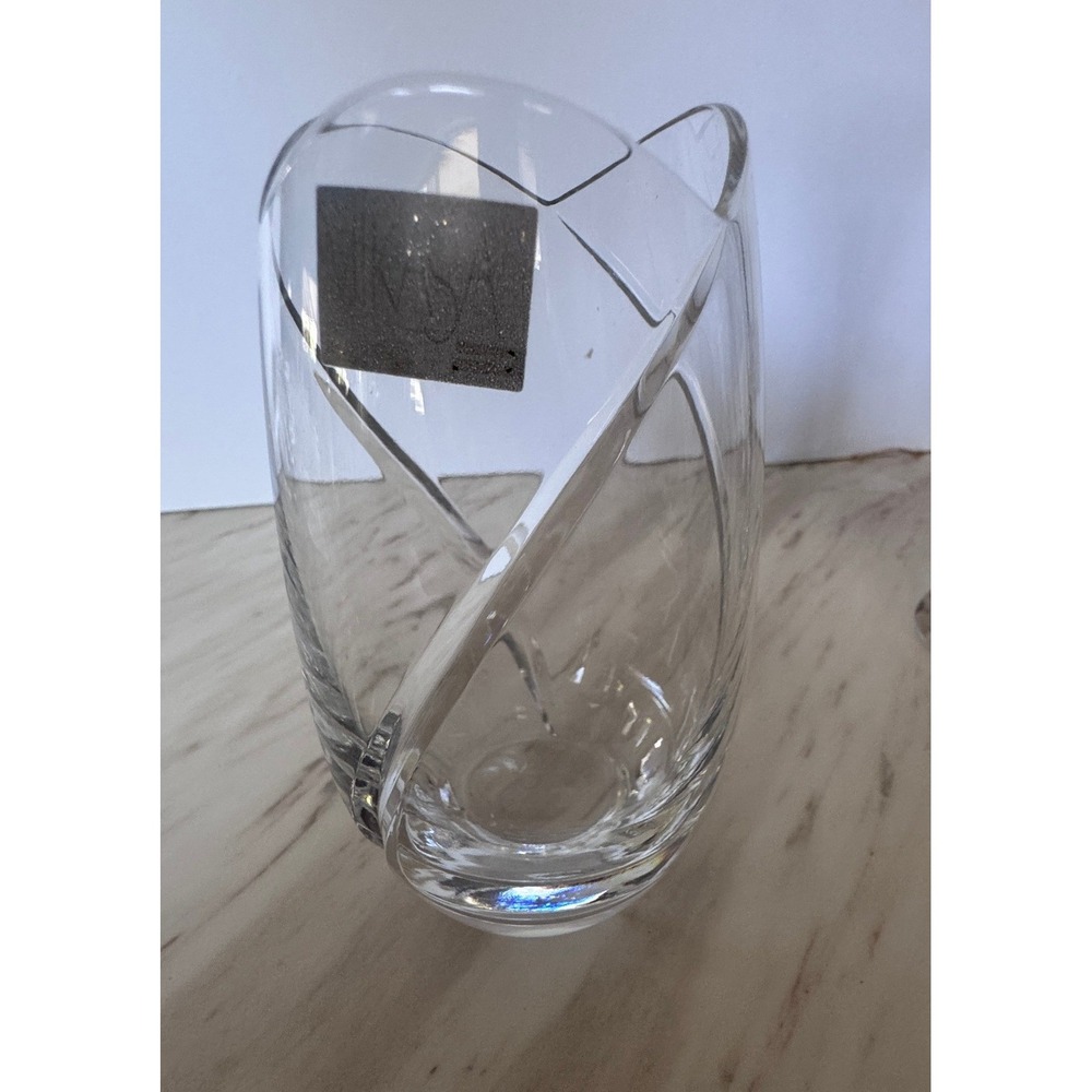 Mikasa Crystal Bud Vase 5.5 Inch Swirl Cut Clear Glass Scalloped Rim Oval Heavy
